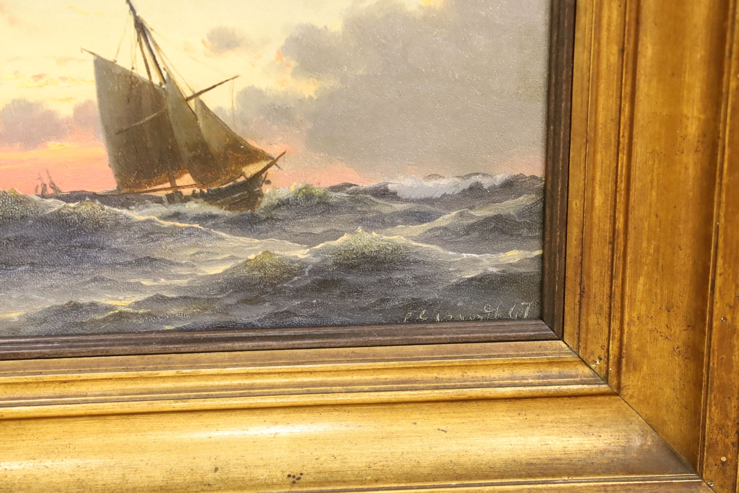 Christian Eckhardt (1832-1914), oil on canvas, Off Skagen at Sunset, signed and dated 1867, 20 x 31cm